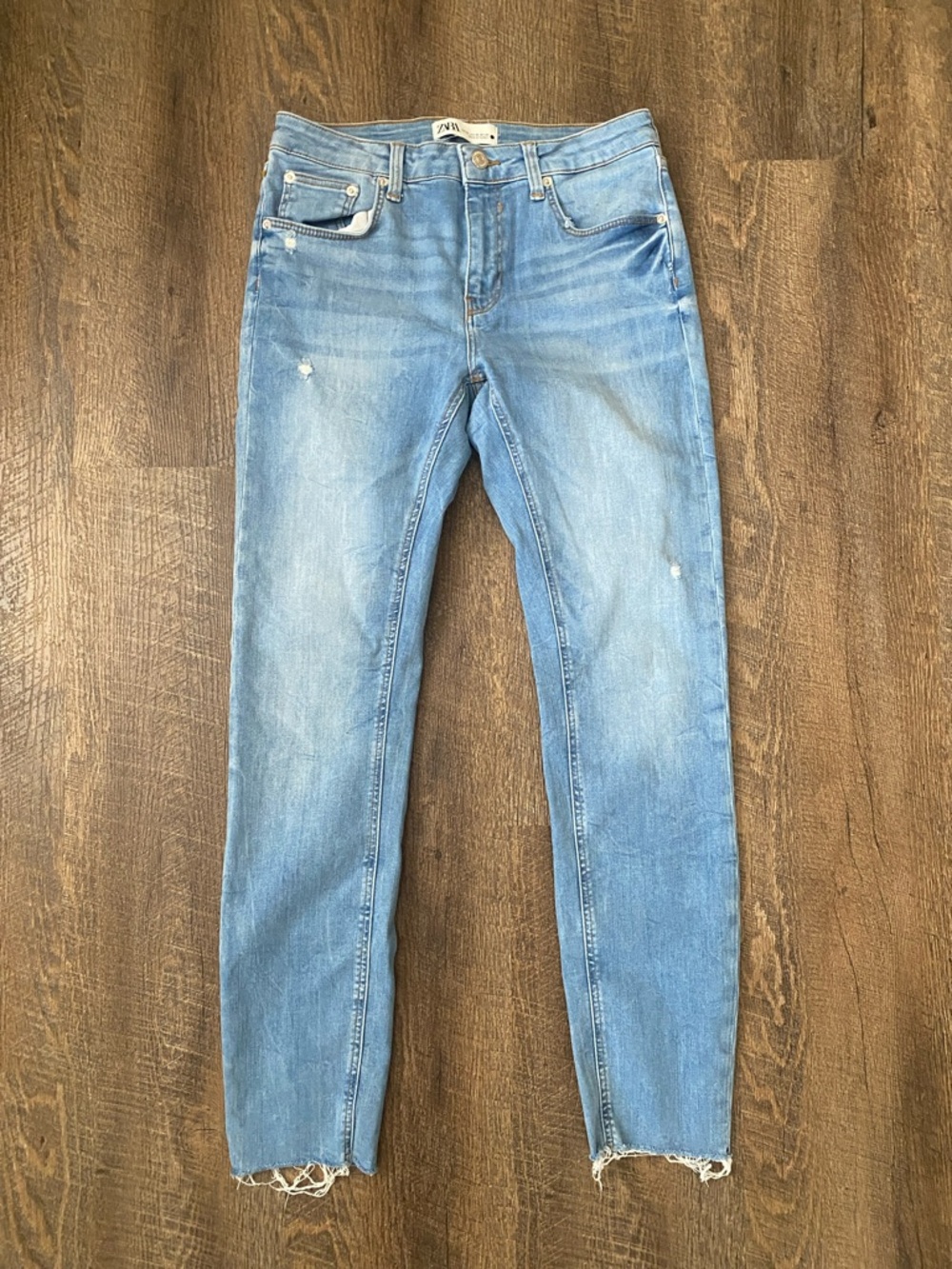 ZARA Light Blue Skinny Jeans with Raw Hem